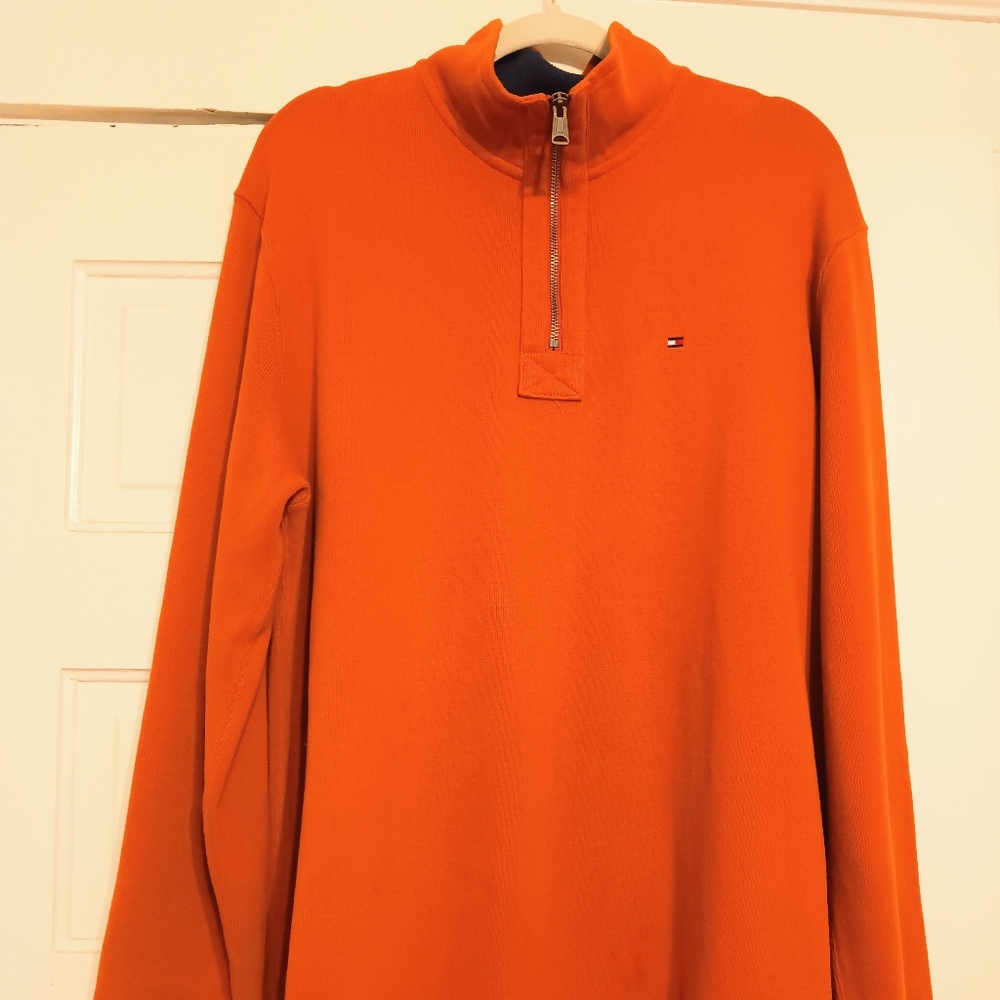Vtg Y2K Tommy Hilfiger 1/4 zip pullover sweater sz L burnt orange